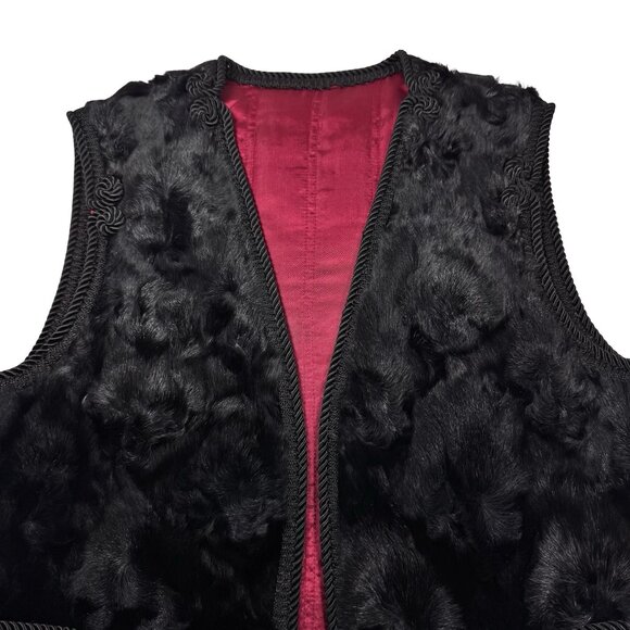 Vintage 70 Black Real Sheep Fur Vest SZ M Swakara Karalul Boho Whimsigoth Folk - Picture 10 of 14